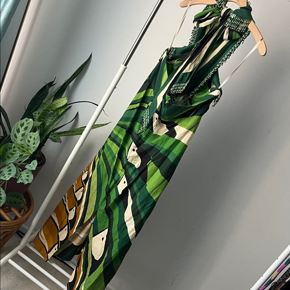 FARM RIO beaded TOUCAN TREE GREEN DRESS XL - Picture 6 of 13